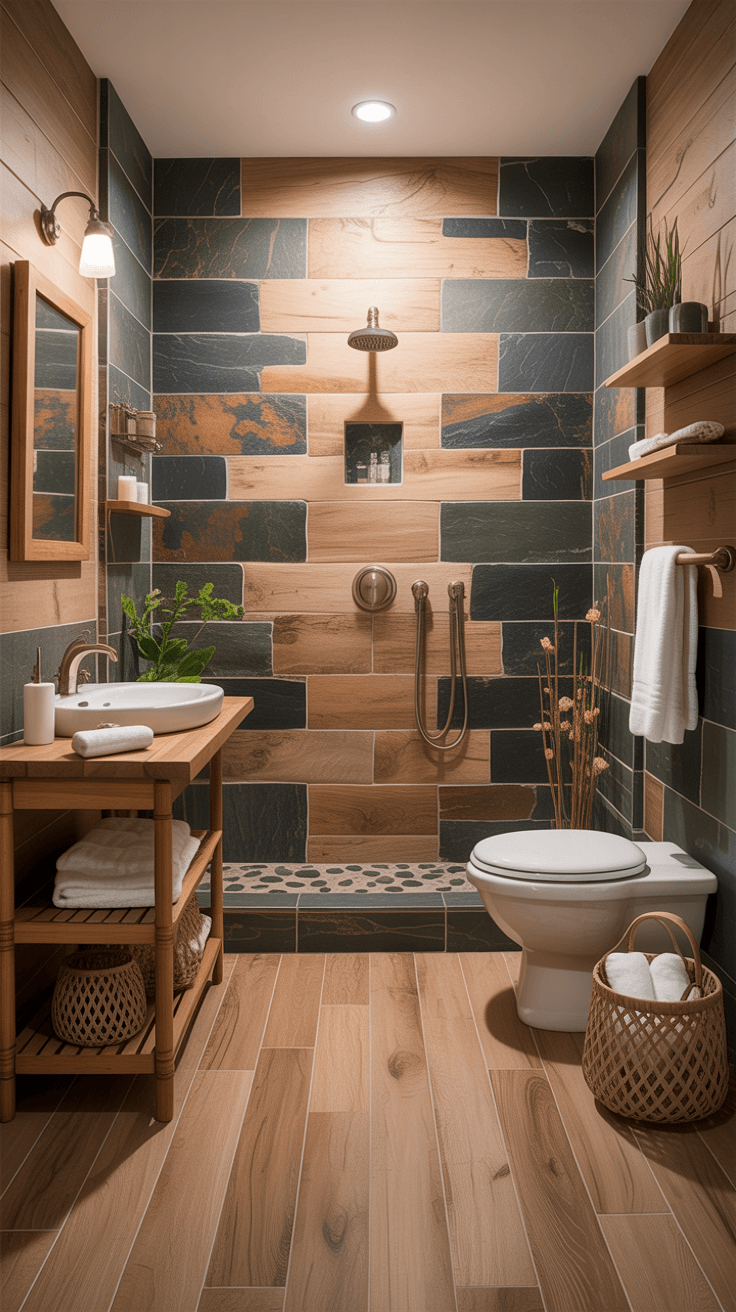 15 Stylish Wood Tile Bathroom Designs for a Natural Touch