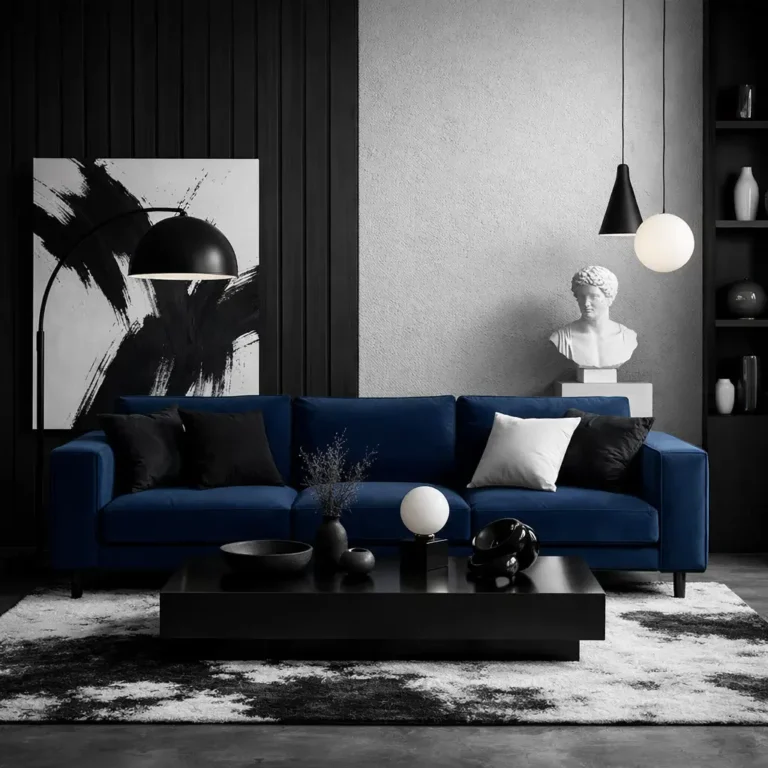 10 Stylish dark blue sofa living room ideas